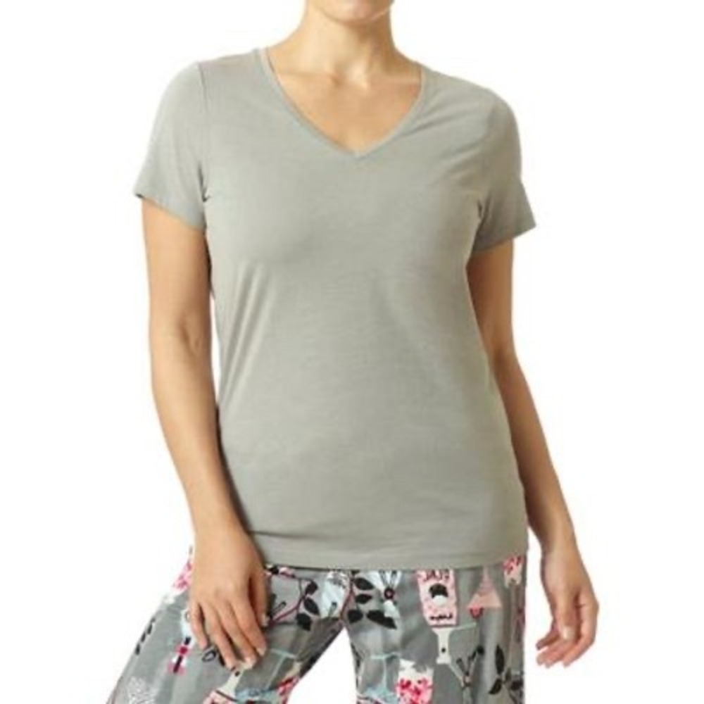 Hue Solid V-Neck Pajama T-Shirt - Frost Gray - Size Medium